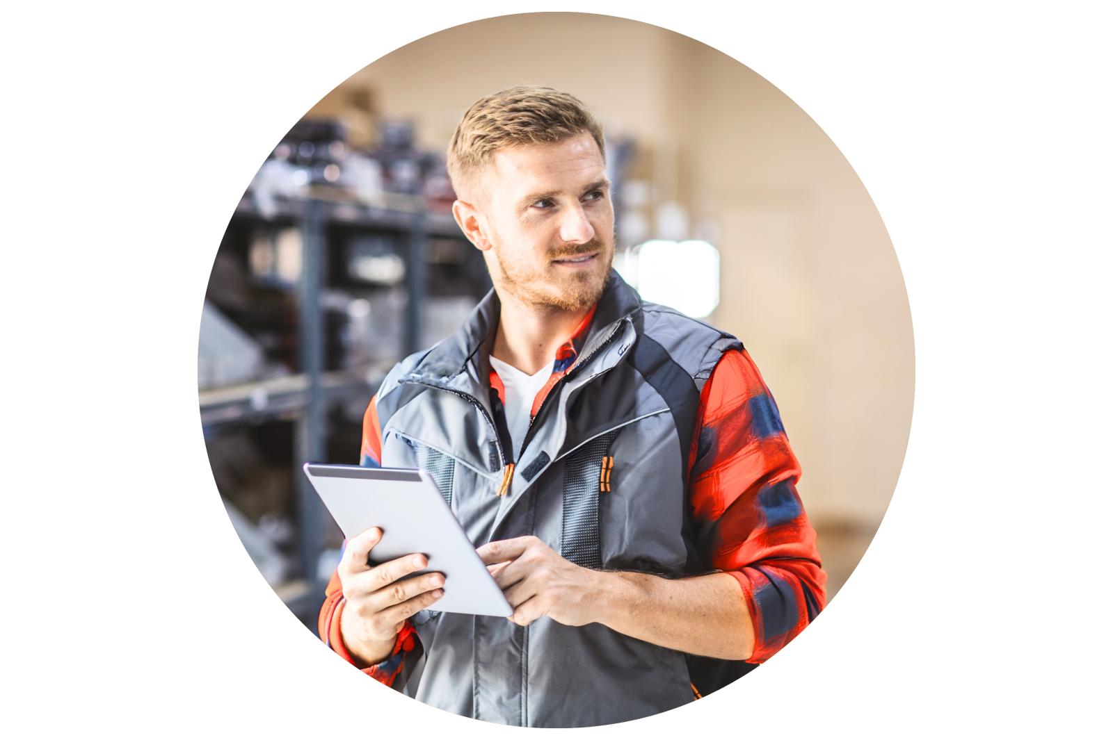 Facilities worker with ipad