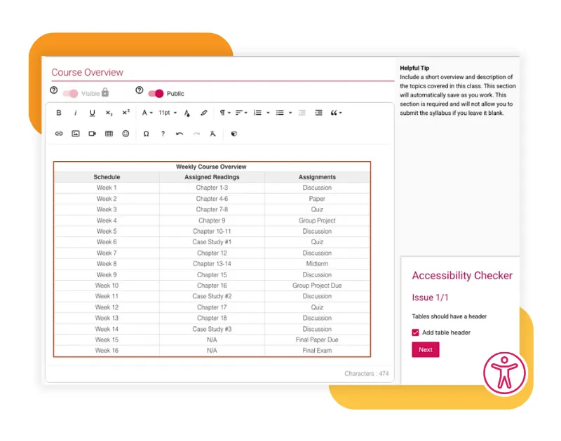 Screenshot of Simple Sylabus Accessibility Checker.