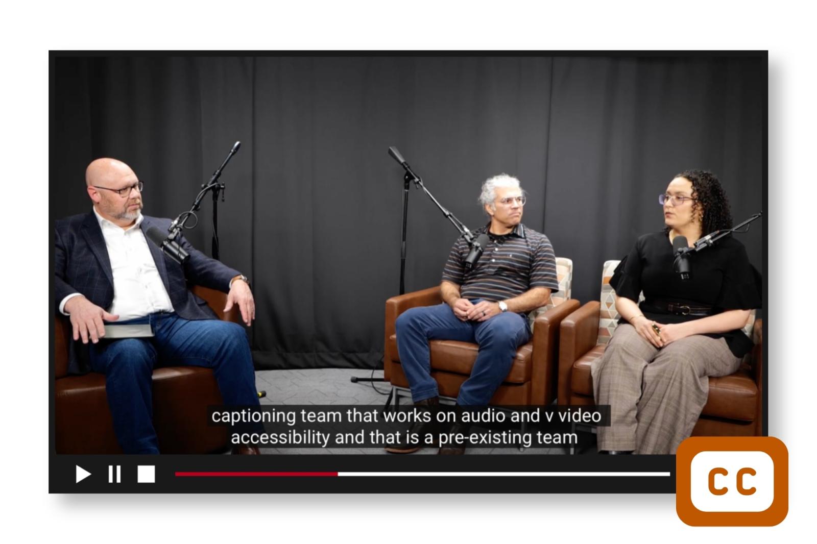 Screenshot of the ET Talk podcast with captioning on the video.