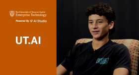 Image of a UT Austin student sitting in a chair.