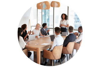 female leading a meeting