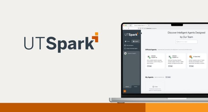 image of UT Spark's agient application screen on a laptop and logo