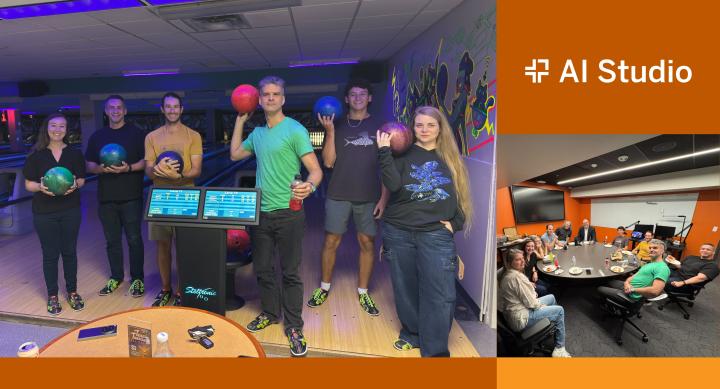 Image of AI Studio team bowling.