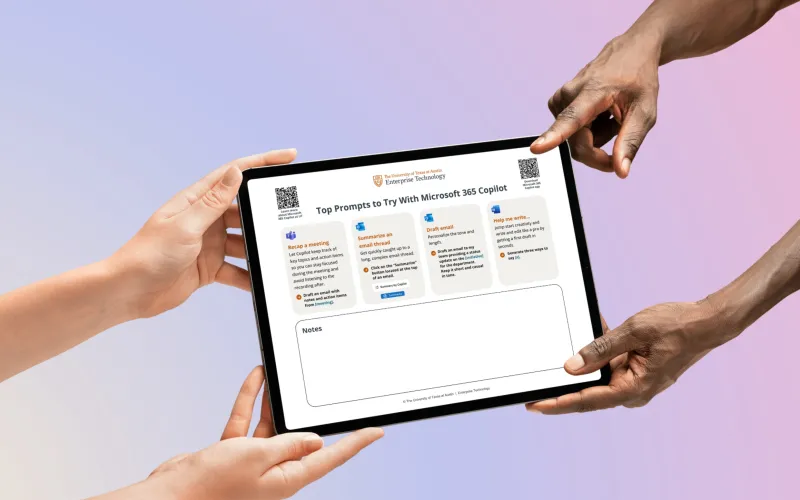 Image of a person handing an iPad to another person with the prompt worksheet on the iPad.