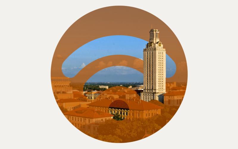 Image of the UT Austin tower and wifi symbol.