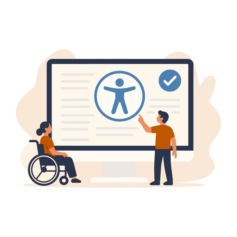 Illustration of a person checking a document for WCAG compliance.